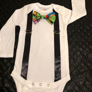 Baby bow tie and suspender onesie